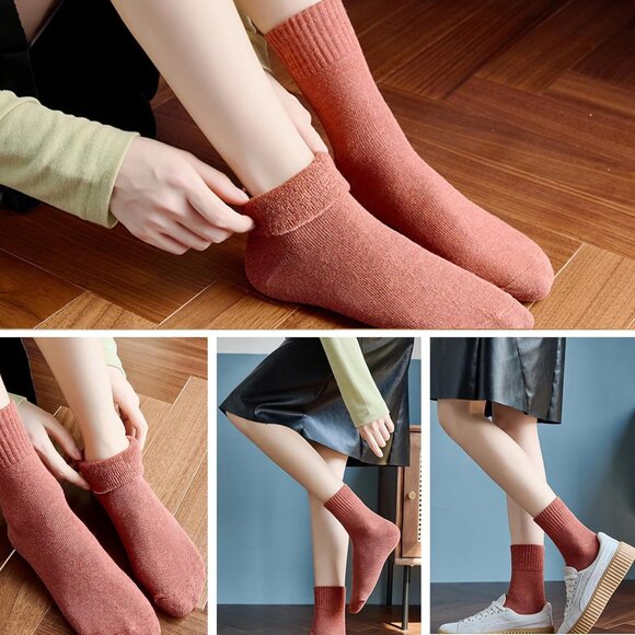 Green Kaki Wool Socks for Women  5 Pairs Warm Cozy Winter Boot Socks Gift 5-10 - Picture 4 of 7